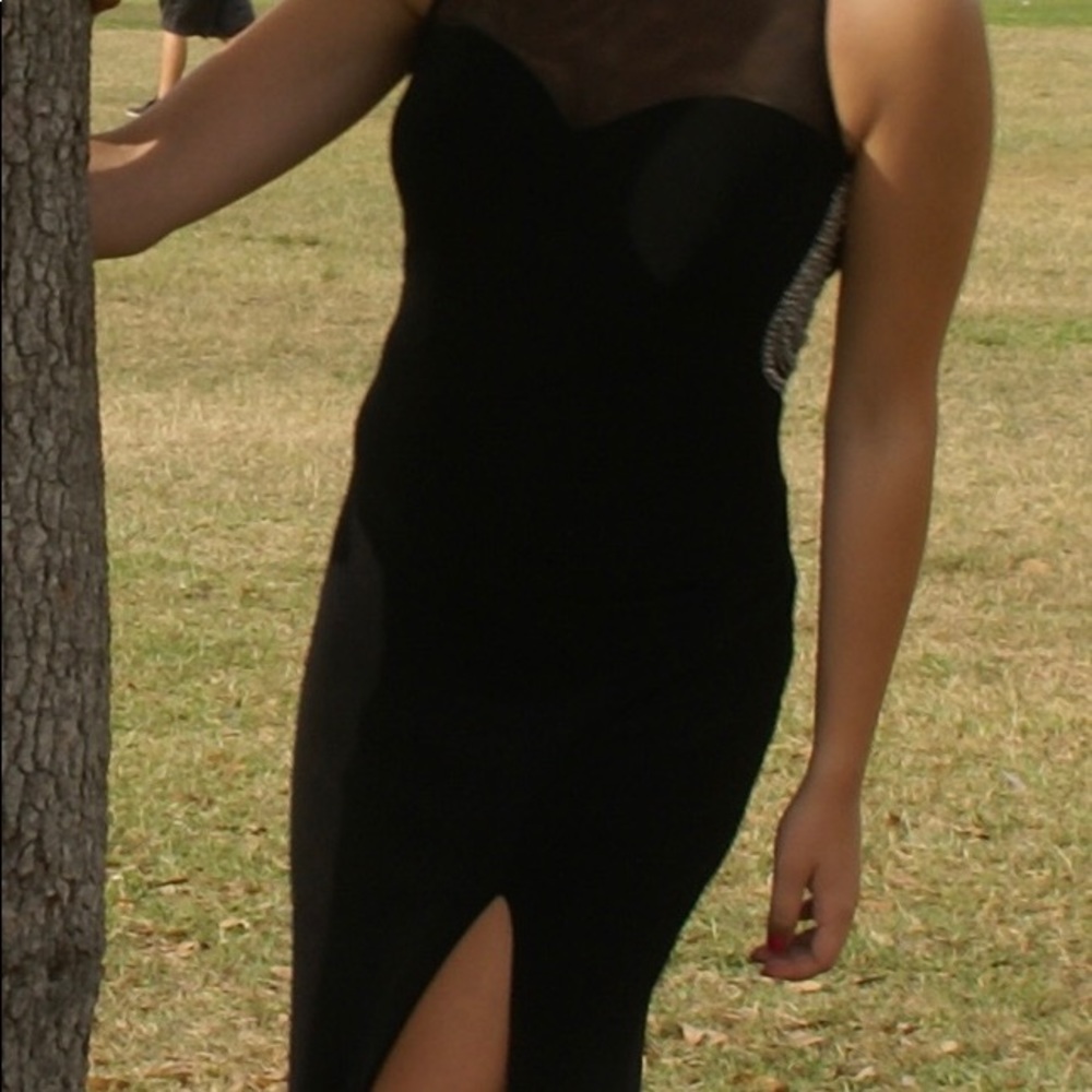 Long black beaded dress. Size 7.